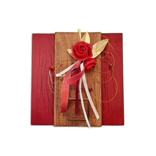 Καδράκι Ξύλινο με Κεραμικά Κόκκινα Τριαντάφυλλα, χειροποίητο